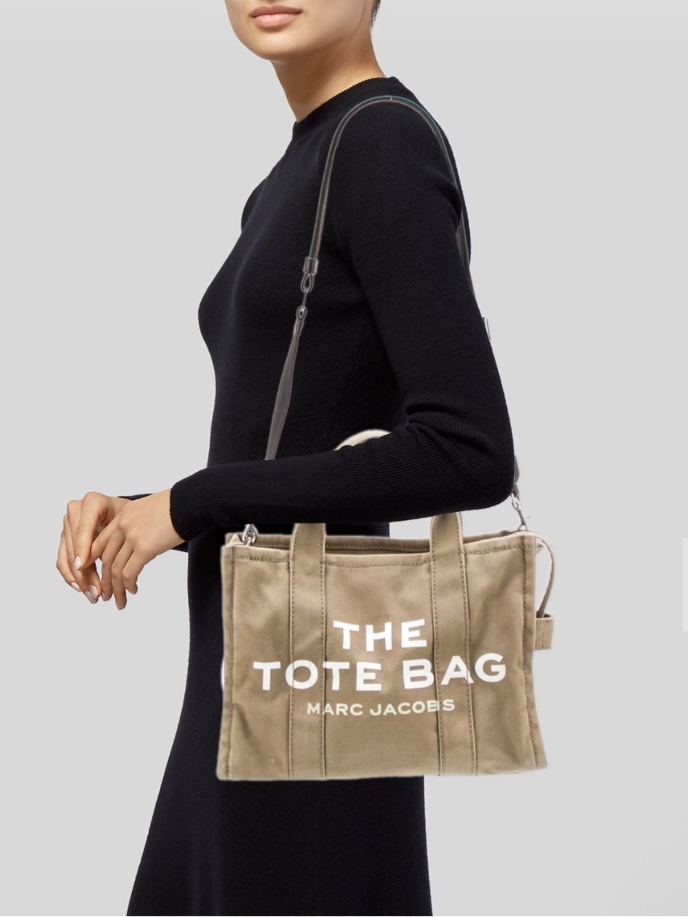 Medium Marc Jacobs Tan Canvas 'The Tote Bag' with an ad black crossbody strap